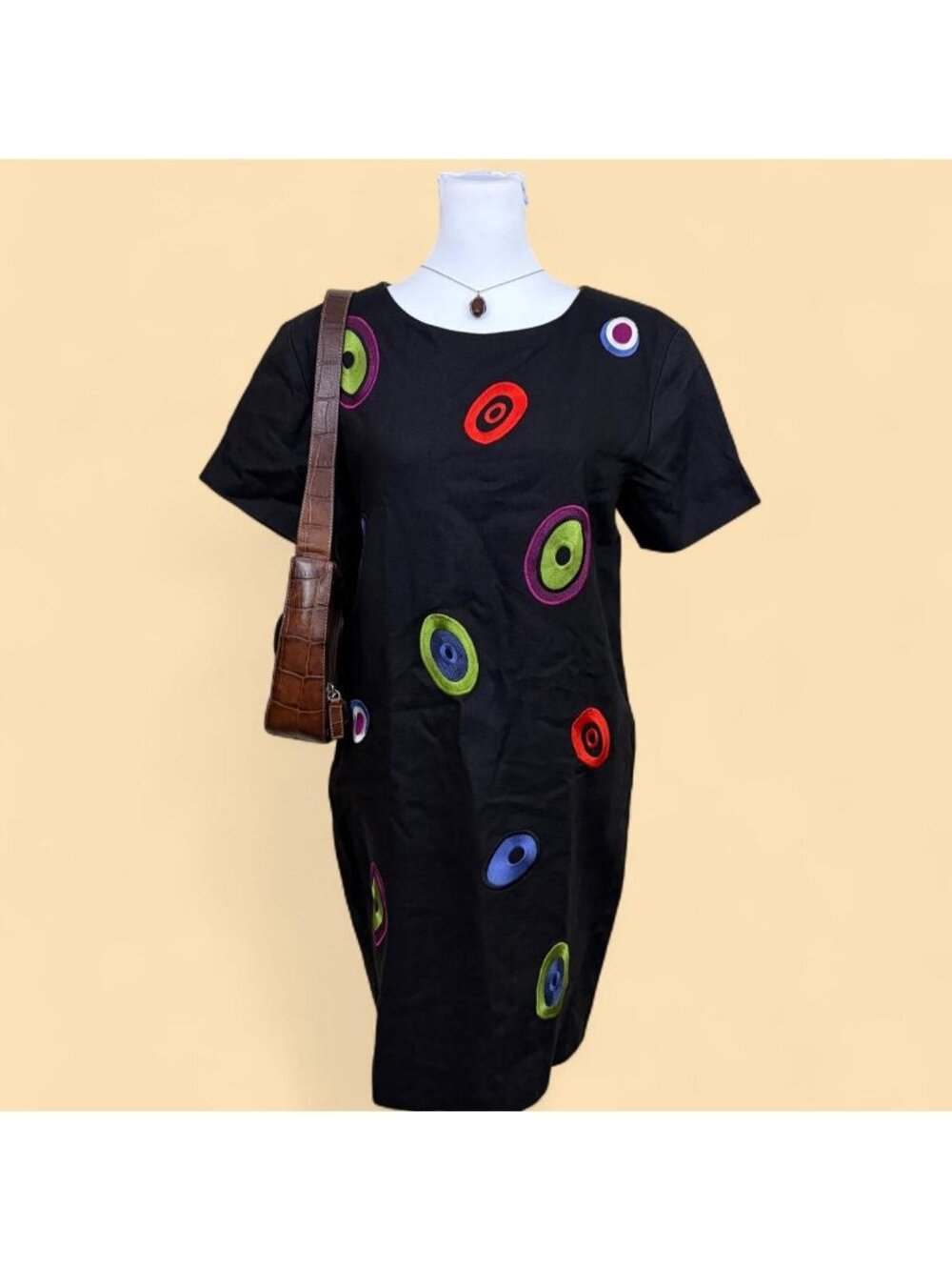 90s linen quirky artsy whimsical weird girl shift dress